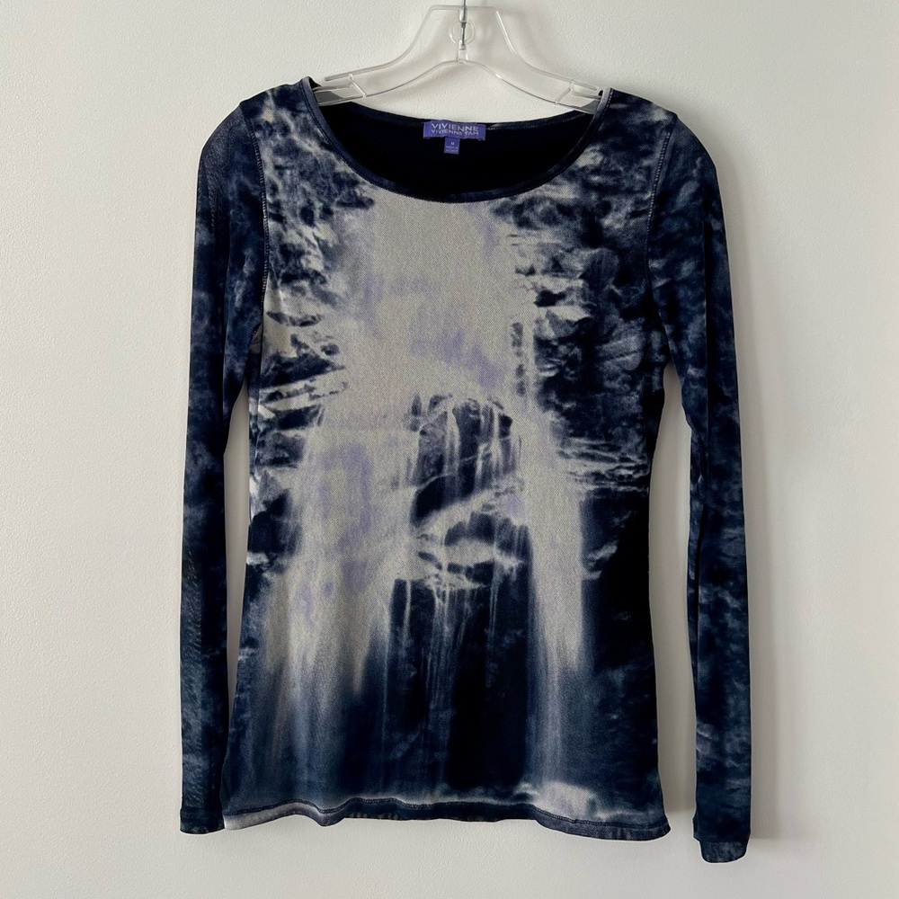 Vivienne Tam Navy and White Long Sleeve Top